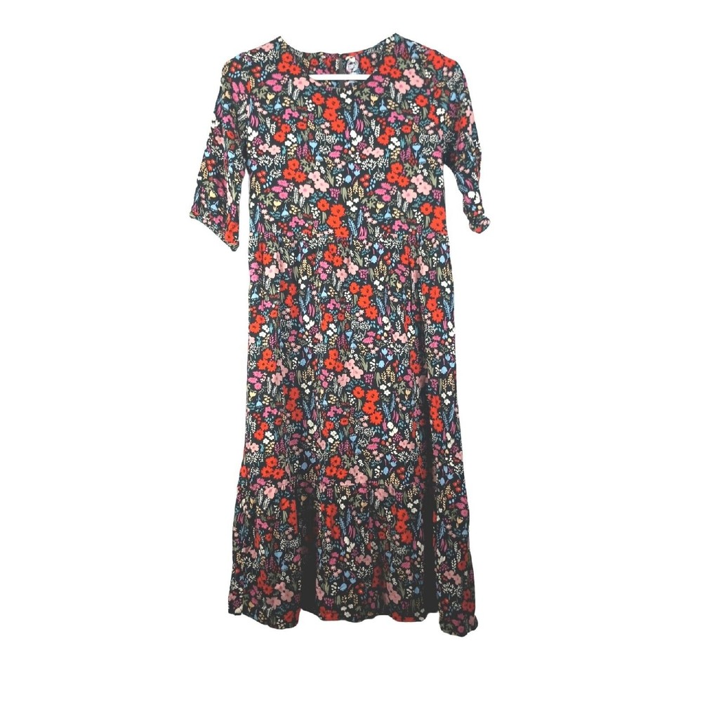 Wonder Nation Women's Sz S Black A Line Knee Length Red Floral Dress
